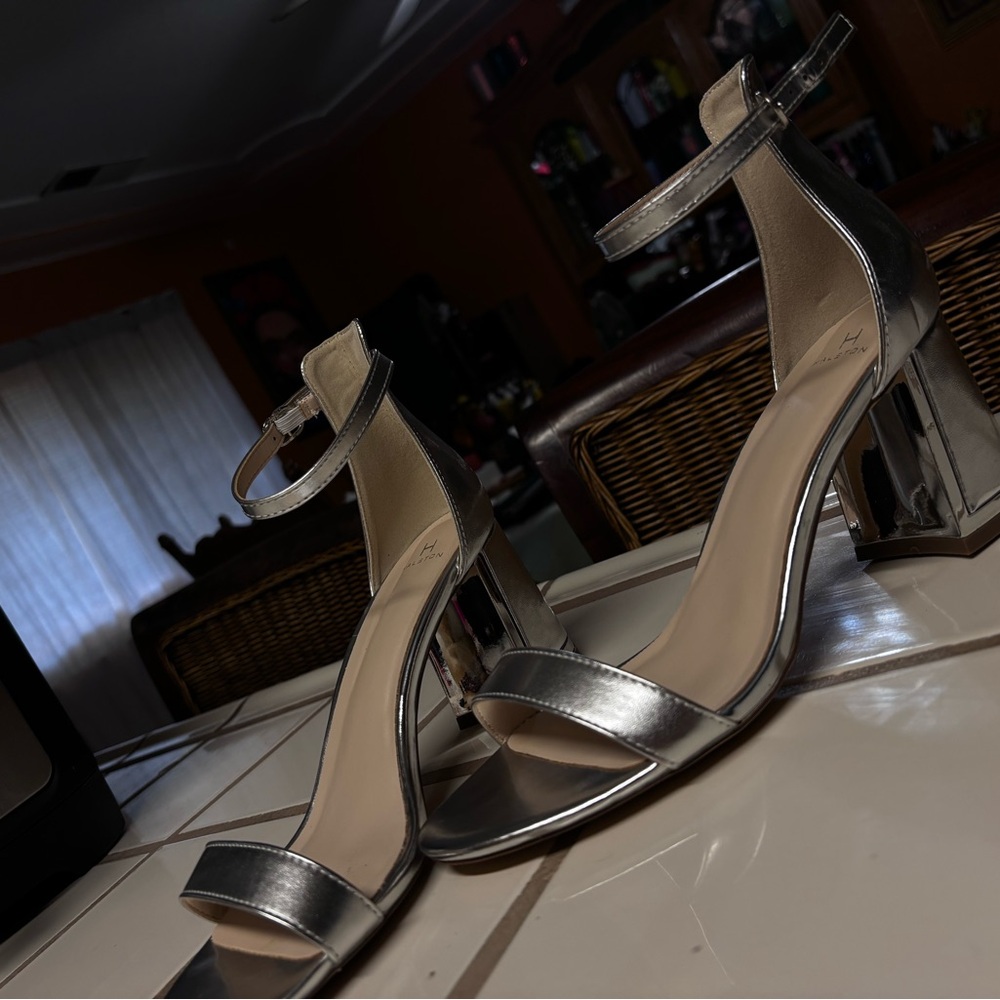 Halston silver heels